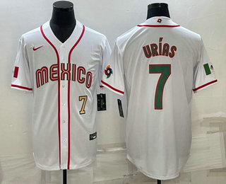 Men's Mexico Baseball #7 Julio Urias Number 2023 White Blue World Baseball Classic Stitched Jerseys